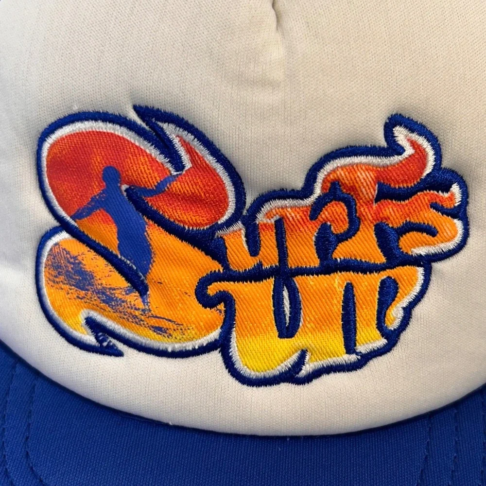 Surfs Up Youth Blue White Unbranded Trucker Hat Snapback Mesh Surf Graphic 4-16